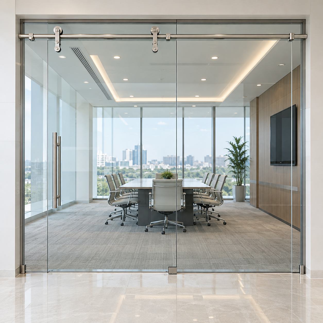Cửa kính cường lực mở lùa ray treo