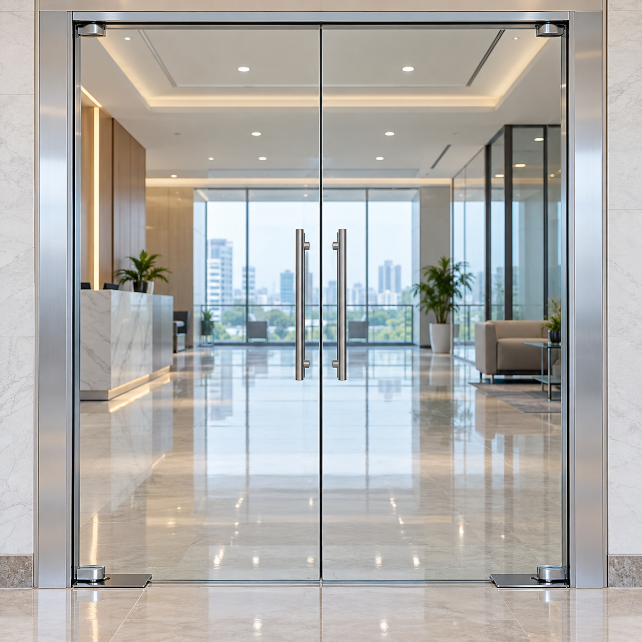 Cửa kính cường lực 2 cánh – Bản lề sàn