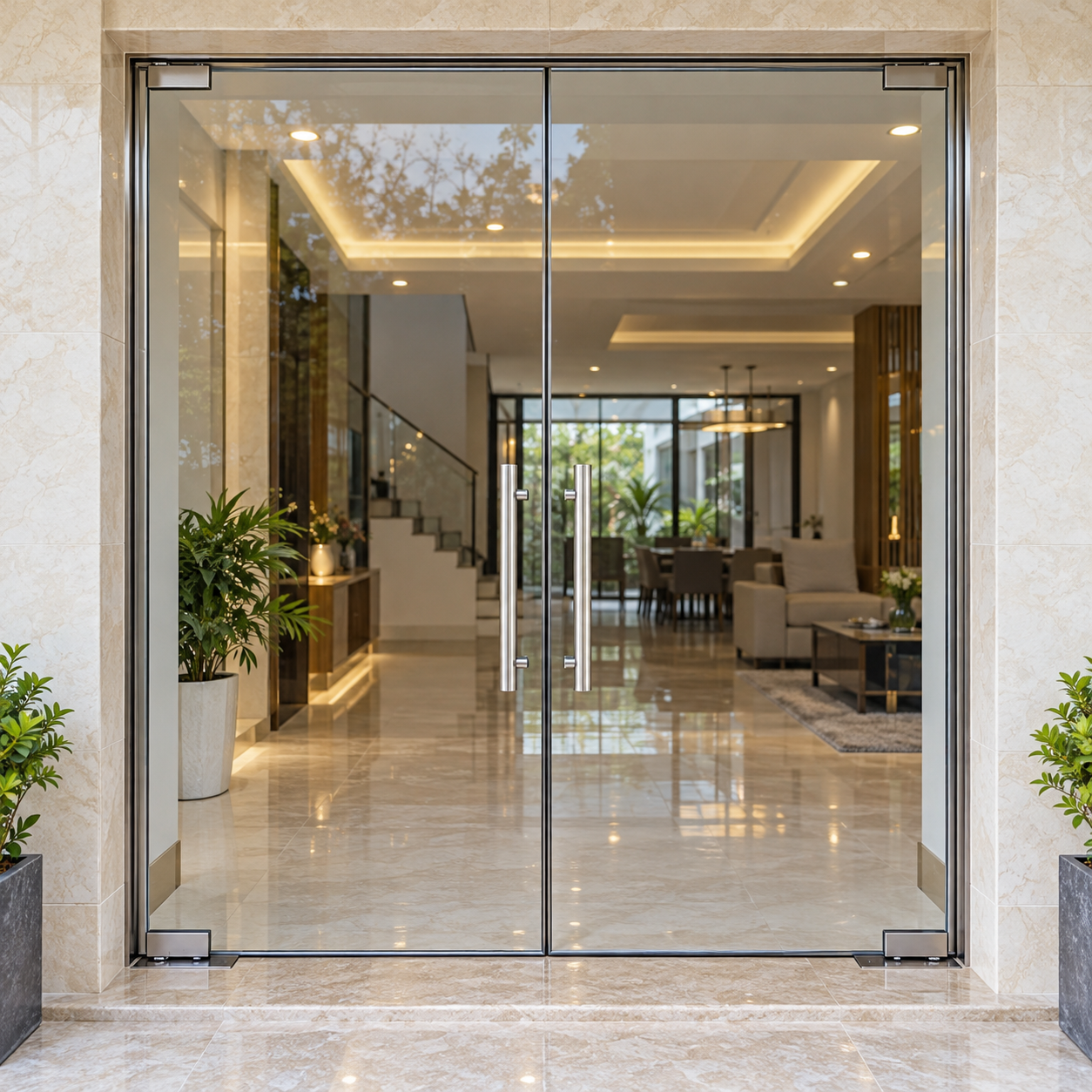 Cửa kính cường lực 2 cánh – Bản lề sàn