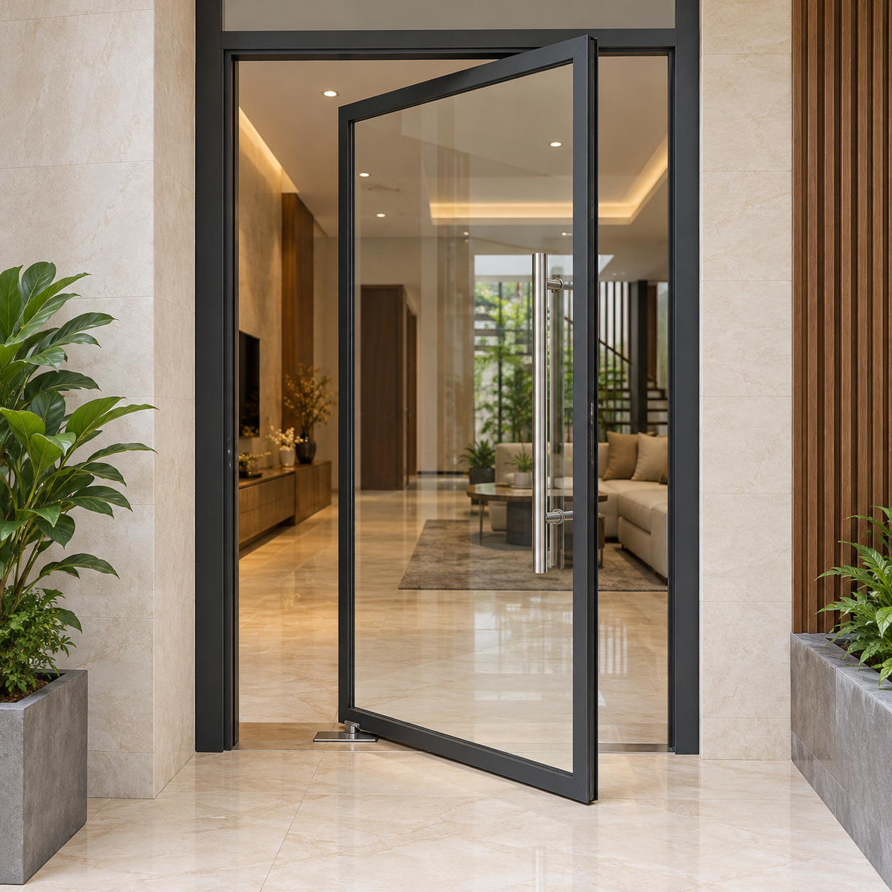 Chi tiết bản lề sàn và kẹp dưới cửa kính cường lực