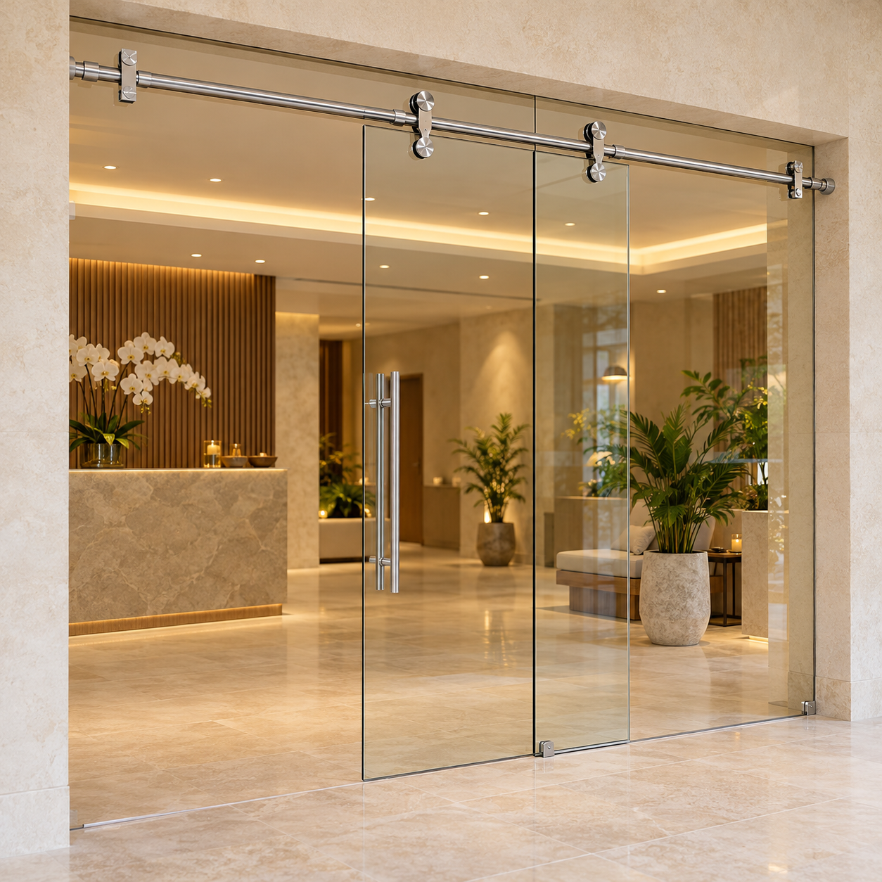 Cửa kính cường lực mở lùa ray treo
