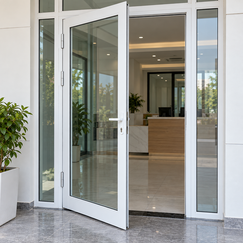 Cửa nhôm kính một cánh mở quay kết hợp vách bên